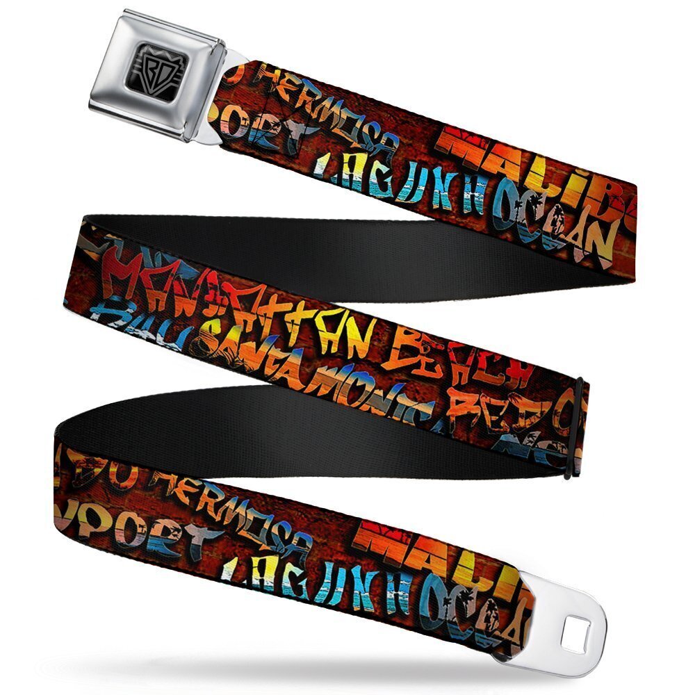 3144 Seatbelt Belt - Beach Tags Stacked Brick Wall/Beach Scenes - 1.0" Wide